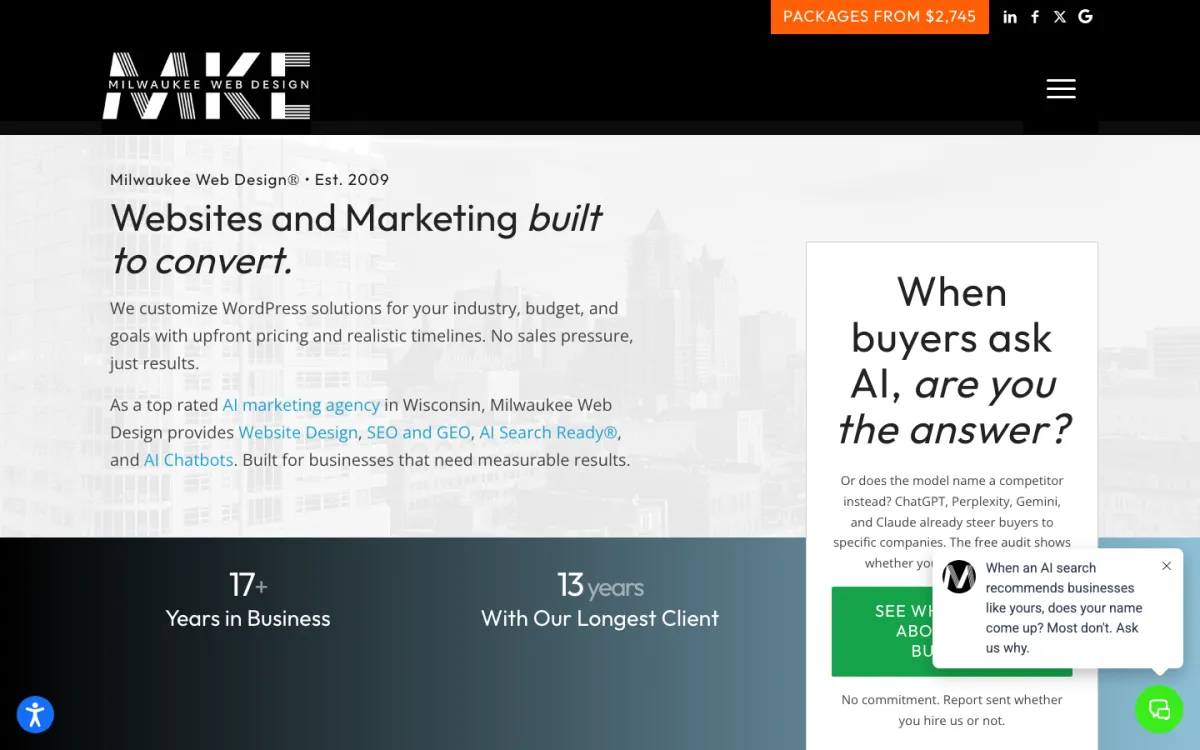 Milwaukee Web Design homepage, captured September 28, 2026
